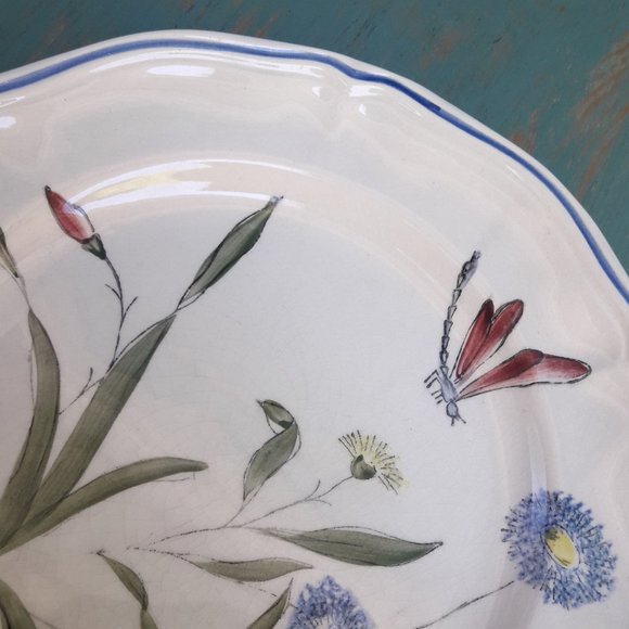 Longchamp plate Made in France Dragonfly Hand Painted Blue Flowers Rare - Picture 5 of 10